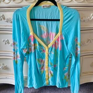 Vintage Blumarine Blue/Green Floral Cardigan Sweater Top
